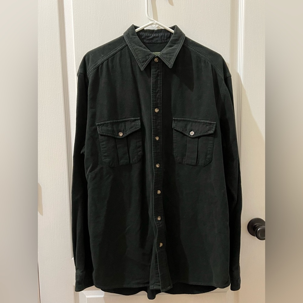 Men's Eddie Bauer Baumwolle Relaxed Fit Button Long Sleeve Black Shirt Sz L Tall